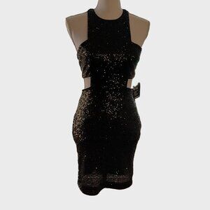 Express Black Sequin Cut Out Mini Dress Women’s Size 2  Bodycon  Party  Cocktail